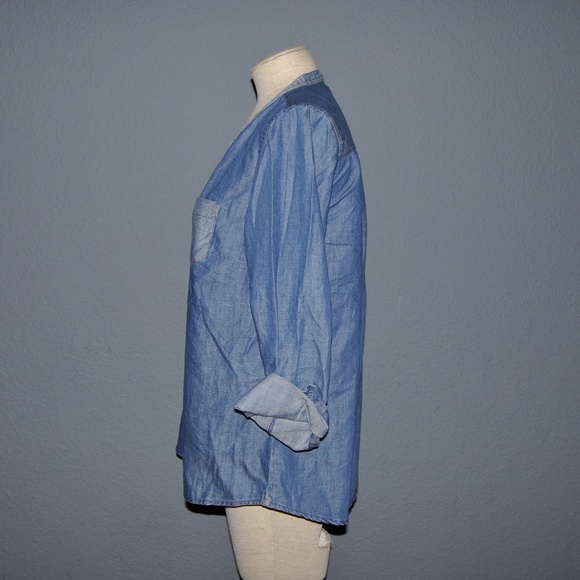 GAP Blue Mixed Chambray Split-Neck Popover Tunic Top sz M NEW Women's Blouse - Picture 5 of 8